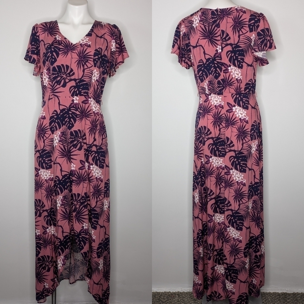 Modcloth x Collectif Thelma Tropicool pink blue v neck high low maxi dress 8